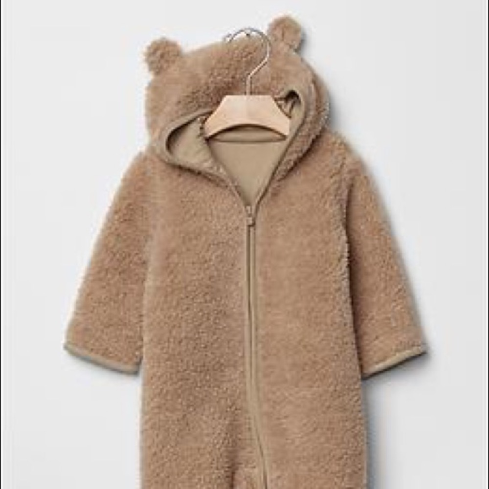Gap Cozy Bear Zip Neutral Hooded Overall